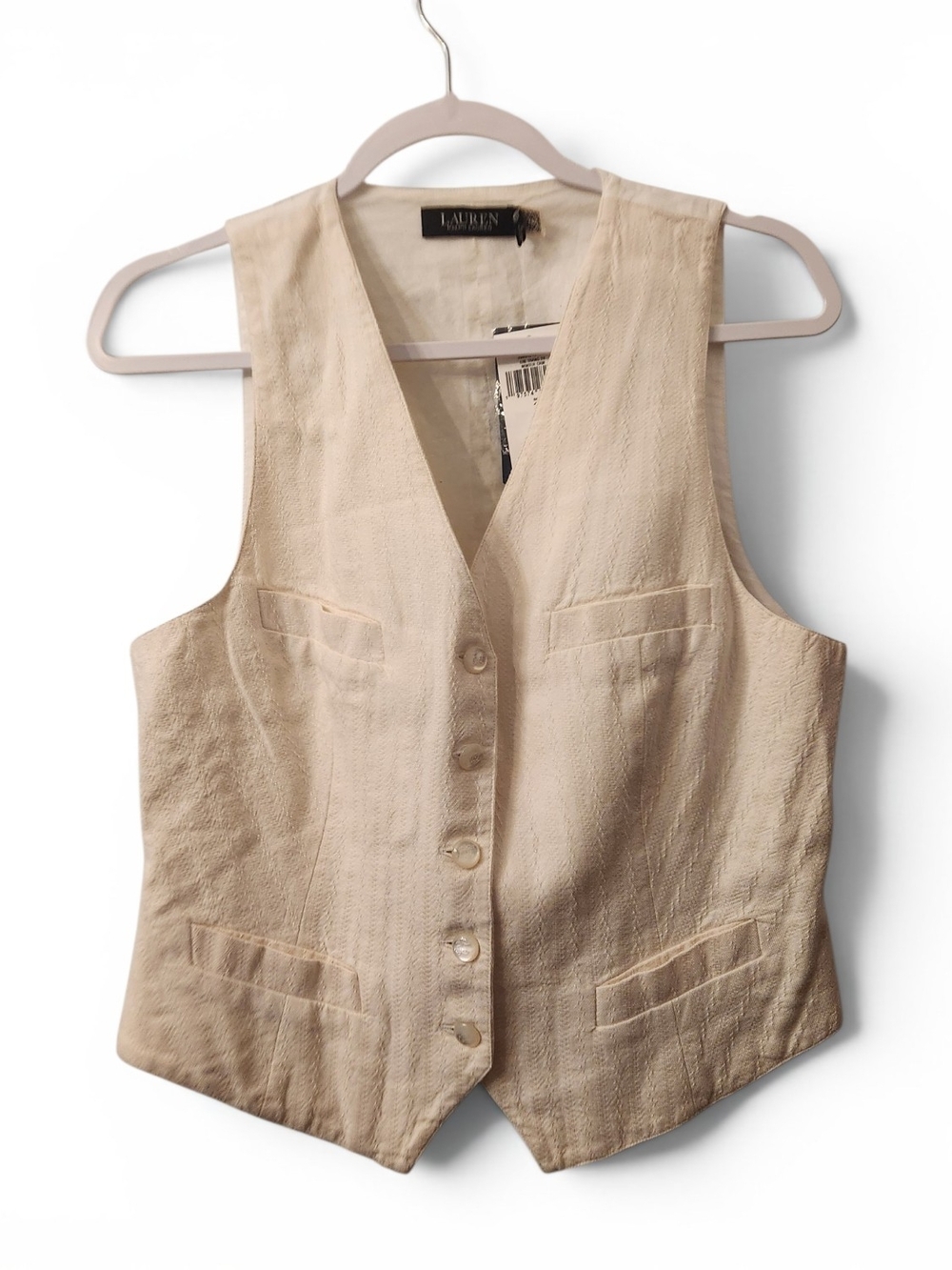 Ralph Lauren Cream Tailored Button-Front Bodysuit Vest